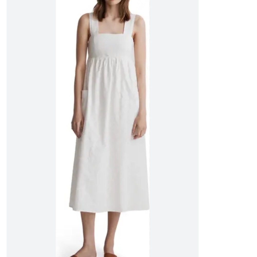 Madewell Cutout back Empire Midi Dress White Cotton Eyelet Square Neck Pockets - Picture 3 of 13